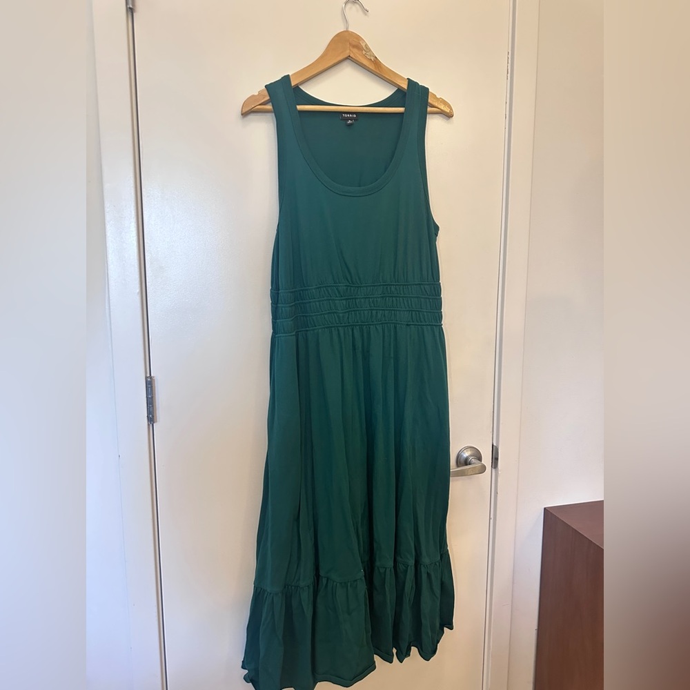 Torrid 0x sleeveless botanical garden Emerald Green Midi Dress cotton! Pockets! - Picture 4 of 8
